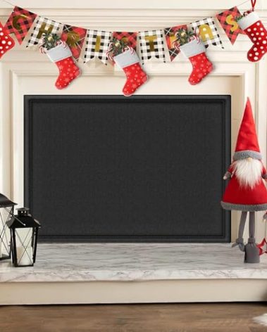 CADARA Fireplace Blocker Blanket Stops Heat Loss, Magnetic Fireplace Draft Stopper, Indoor Fire Place Draft Cover with Hook and Loop Tapes, Cold Air Blocker Save Energy, Black 39" W x 32" H