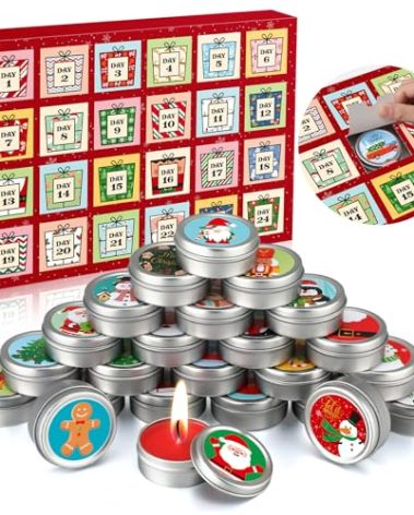 MTLEE 24 Pcs Christmas Candles Advent Calendar 2025 24 Days Christmas Countdown Gifts Scented Candles Gift with Box for Women Men Xmas Holiday Winter Home Decoration
