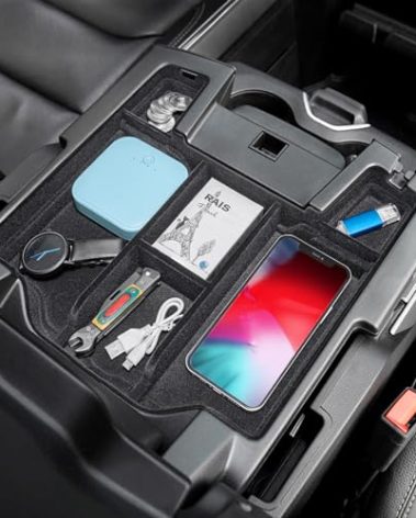 PIMCAR Center Console Organizer Upgrade Flocked Liner Interior Compatible with Dodge RAM 1500 2500 3500 2019-2025 2026 ABS Plastic Material Shell Armrest Box Insert Tray Accessories