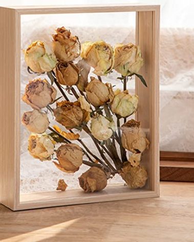 JOSON Wooden Dried Flower Photo Frame Dried Flower Display Stand Decorative Floating Photo Frame（8 * 12''- primary colo