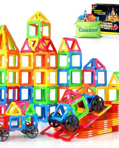 Coodoo Magnetic Tiles with 2 Cars Toys for 3 4 5 6 7 8+ Year Old Boys Girls, Magnetic Blocks Building Set for Toddlers STEM Creativity Educational Toys for Kids Age 3-6