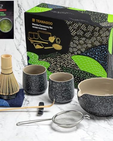 TEANAGOO 9 Pcs Matcha Whisk Set,Ceramic Matcha Set,Matcha Kit for Ceremony,Matcha Tea Set for Making Breakfast/Matcha Latte,Matcha Whisk and Bowl Set with 2 Matcha Cups(7.2oz),Gift for Matcha Lover
