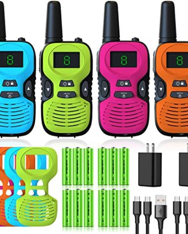 Walkie Talkies for Kids - Rechargeable 4 Pack: Walky Talky for Kids with Charger Battery - Walkie-Talkies Long Range Outdoor, Hiking, Camping Toys for 3-12 Year Old Girls Boys