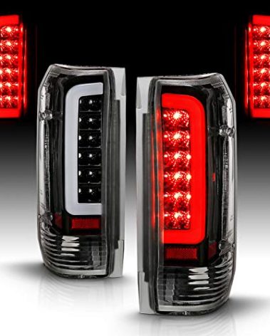 AmeriLite Truck 3D C-Type Halogen, Led, Tube Replacement Tail Light Set For 1989-1996 Ford F150 Bronco F250 F350- Passenger and Driver Side, Vehicle Light Assembly, Black