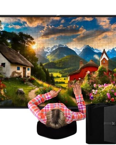 Fanfanwin 3000 Pieces Folding Felt Jigsaw Puzzle Foldable Board Mat with Non Slip Surface Puzzle Mat 55" x 37" Extra Large Portable Jigsaw Board with Storage Bag for Adults Tray