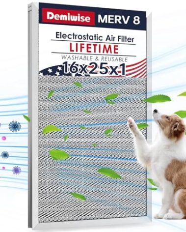 Demiwise 16x25x1 Electrostatic Air Filter, MERV 8 Reusable Aluminum AC/HVAC Furnace Filters, Washable Permanent Air Filter, Lasts a Lifetime, Easy to Clean (Actual Size:15.50x24.65x0.82)