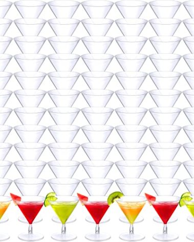 Rtteri 250 Pcs Mini Martini Glasses Plastic 2 Oz Disposable Mini Margarita Cups Clear for Weddings Party Wine Cocktails Drinks Desserts (Martini)