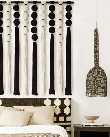 IOWER Large Macrame Wall Hanging Macrame Wall Decor Black and White Sphericity Cotton Textile Wall Hanging Boho Wall Decor Art Fiber Yarn Art Handmade 39" Wx39 L