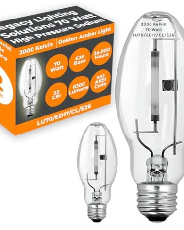 GoodBulb 70-Watt High Pressure Sodium HID Light Bulb E26 Base ED17 ANSI Code S62 2000K Warm White Color Clear Finish 24000 Life Hours (Pack of 2 Bulbs)