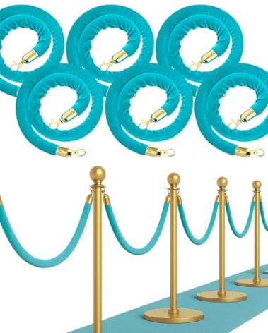 6PCS Velvet Rope 5FT Tiffany – VIP String Thick Velvet Rope Barrier for Crowd Control Stanchion and Posts for Party & Event Decor