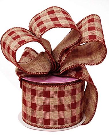 Burgundy Gingham Ribbon Wired Burlap - 2 1/2 Inch x 10 Yards, Valentine's Day, President's Day, Spring, Easter, Wedding, Rustic Decoration, Wreath, Gifts, Garland, Bows, Patriotic, Fall, Christmas