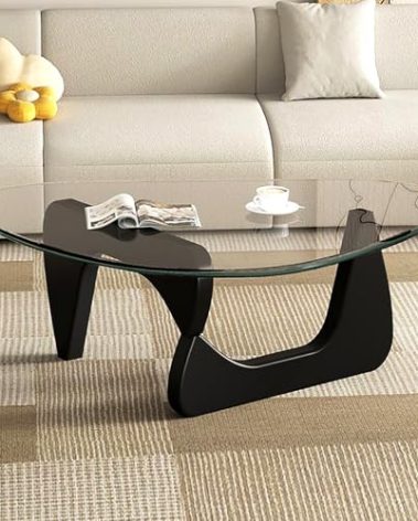 Modern Glass Coffee Table for Living Room, Mid Century Small Coffee Tables, Suitable for Bedroom Living Room Reception Office Tables(Black/Transparent,Medium)