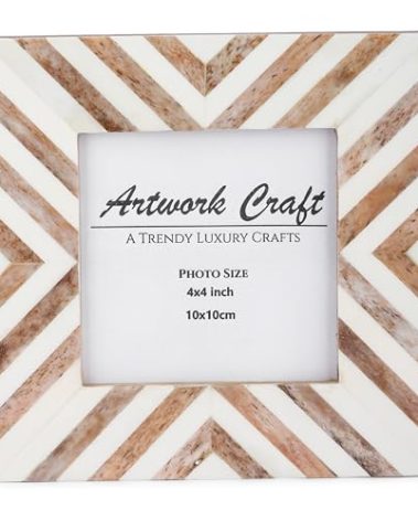 Artwork Craft Picture Photo Frame Chevron Herringbone Art Inspired Vintage Table-Top/Wall Décor Frames (4x4 Inches, Brown,White)