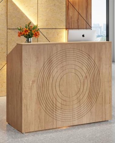 Tribesigns Reception Desk with Counter, Modern Front Desk Reception Room Table with Cable Grommet, 47 inch Retail Counter for Checkout, Lobby, Beauty Salon, Home Office Desk, Oak