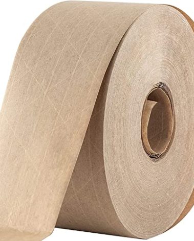 Ultra Durable Water-Activated Tape for Secure Packing. 2.75 in, 450 Ft Brown Kraft Gum Tape Provides Heavy Duty Adhesive for Packaging and Shipping. Fiberglass Reinforced for Extra Strong Bond.