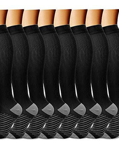 CHARMKING Compression Socks for Women & Men (8 Pairs) 15-20 mmHg Graduated Copper Support Socks are Best for Pregnant, Nurses - Boost Performance, Circulation, Knee High & Wide Calf (L/XL, Multi 39)