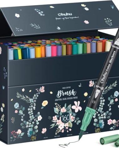 Ohuhu Markers for Adult Coloring Books No Bleeding 160 Colors Coloring Markers Water-based Dual Tips Fineliner & Brush Drawing Pens Art Pens for Kids Adults Sketch Journal - Maui - Black
