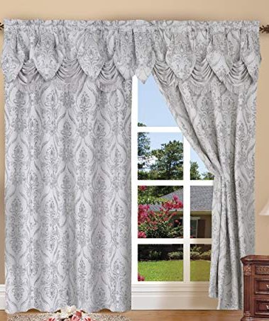Elegant Comfort Penelopie Jacquard Look Curtain Panel Set, 54 by 84-Inch, Silver, Set of 2…