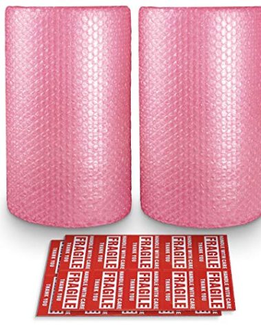 Anti-Static Bubble Cushioning Wrap Roll 2 Pack 3/16" Air Bubble 12 Inch x 72 Feet Total, Perforated Every 12 Inch with 20pcs Fragile Stickers Packing Supplies for Heavy-Duty Moving Shipping