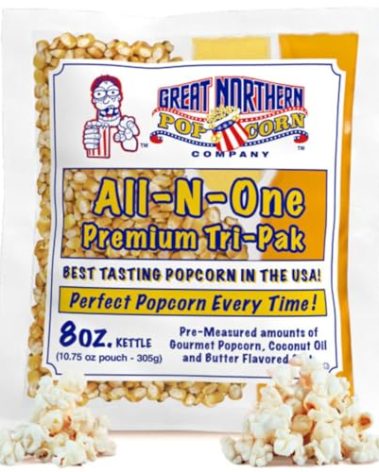 8oz Popcorn Machine Popcorn Packets - All-in-One Movie Theater Style Popcorn Kernels, Salt, and Oil Packs by Great Northern Popcorn (24 Case)
