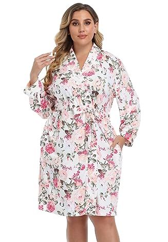 ABC-STAR Plus Size Robes for Women Short Modal Knit Maternity Bathrobe Floral Kimonos Robes Lightweight Sleepwear 3X