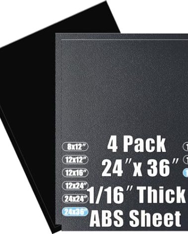 ABS Plastic Sheet 1/16 Inch Thick 24" x 36" (4-Pack),Two-Sided Heat Moldable Panel (Thermoplastic Textured Front & Smooth Back), Black Thermoform Board Great for DIY Projects, Decor, Handcrafts