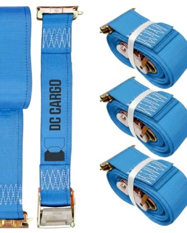 DC Cargo Mall E Track Straps 2" x 20', Heavy Duty Cam Buckle Tie Down Straps 3000Lbs Break Strength (4 Pack Blue) E Tack Accessories for Load Securement in Pickups, Trailers, Trucks, Boats, Vans, Cars