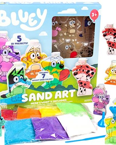 Bluey Sand Art Kit, Includes 5 Sand Art Bottles & 7 Colored Sands, Create Your Own Sand Art, DIY Kit, Fun Art Project for Kids Aged 6+