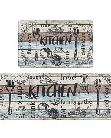 HEBE Kitchen Mats for Floor Set of 2 Thick Anti Fatigue Mat for Cushioned, Waterproof Non-Slip Rugs Comfort Standing Chef Mat for Kitchen Sink, Laundry Room, Farmhouse Home Decor