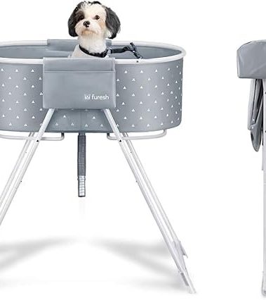 Furesh Little Dipper Dog Bath Tub and Wash Station for Bathing Shower and Grooming, Elevated Foldable and Portable, Indoor and Outdoor, for Small and Medium Size Dogs, Cats and Other Pet (Gray)