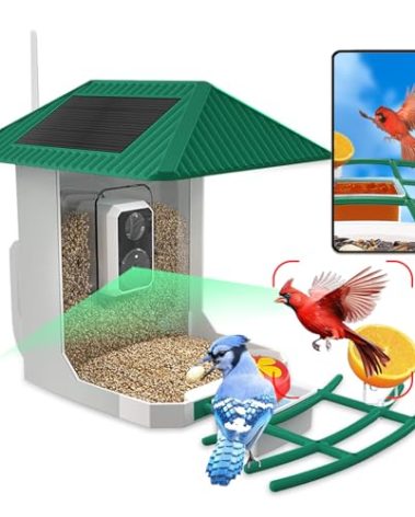 2.5K Smart Bird Feeder with Camera, 5GHz &2.4GHz Birds Watching Camera with AI Identify Bird Species, Outdoor Birds Feeder House with Solar Panel for BirdLovers (Green)