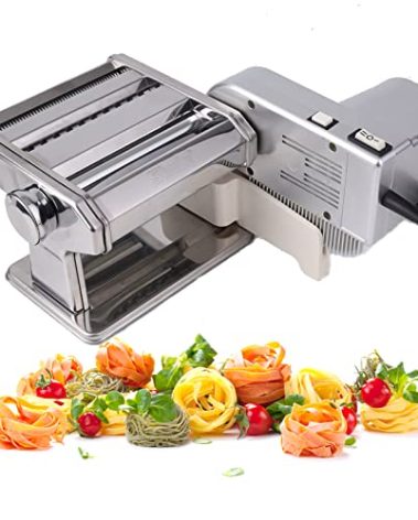 Shule Electric Pasta Maker Machine with Motor Set Stainless Steel Pasta Roller Machine Silver