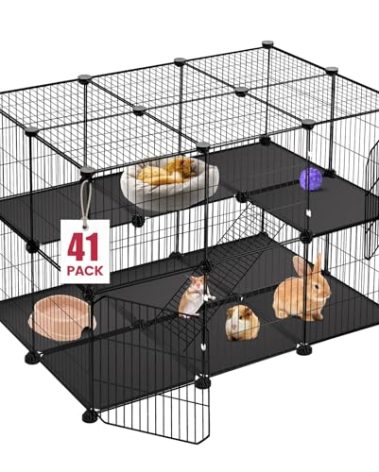 VISCOO 41 Panels Pet Playpen, 35.4" L x 23.6" W x 23.6" H Small Animal Playpen with 2 Doors, C&C Cage for Guinea Pigs,Rabbit,Bunny,Hedgehogs, Puppy Play Pen Indoor Outdoor, Two-Story Chicken Play Pen