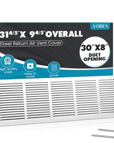 VOISEN Return Air Grille,Fits 30x8 Duct Opening,Steel Return Vent Cover, White Vent Cover Grill for Sidewall and Ceiling,HAVC Cold Air Return Vent Cover,Overall Size:31.8"W X 9.8"H