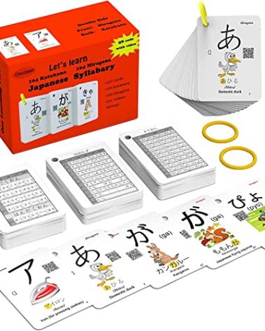 Hiragana and Katakana Alphabet Japanese Flash Cards for Beginners - 104 Katakana & 104 Hiragana Flash Cards with Ring - Easy to Remember and Learning Fast for Kids