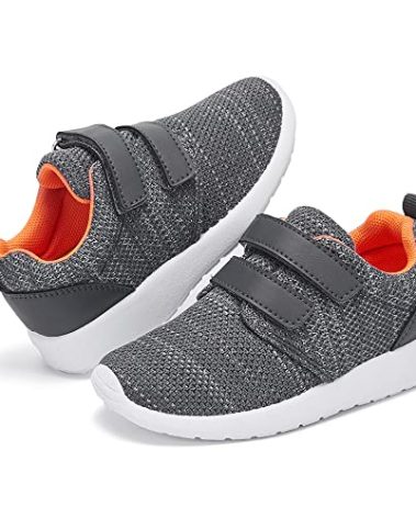 HIITAVE Toddler Boys Girls Shoes Casual Tennis Shoes Breathable Sneakers for Trail Running,Fall Dark Gray/Orange 10 M US Toddler