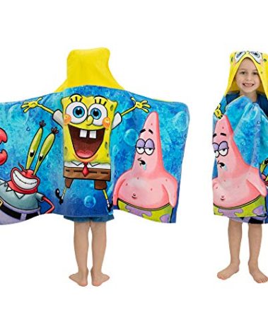 Franco Kids Bath and Beach Soft Cotton Terry Hooded Towel Wrap, 24 in x 50 in, SpongeBob SquarePants
