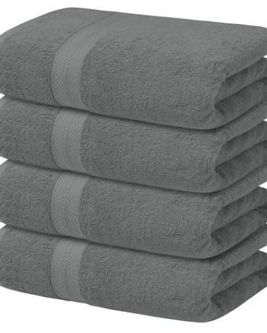 Avalon Towels Grey Bath Towels Set of 4 pcs (27x54 inches), 100% Cotton Towel Absorbent and Quick Dry Grey Towels for Bathroom, Super Soft and Perfect for Daily Use
