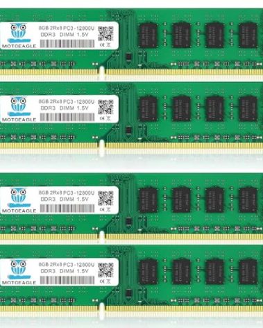 【DDR3 RAM 32GB】 32GB (4X8GB) PC3-12800U DDR3-1600 UDIMM 2Rx8 DIMM RAM DDR3 8GB 1600MHz SDRAM 240-Pin 1.5V CL11 Non-ECC Desktop PC Memory Kit