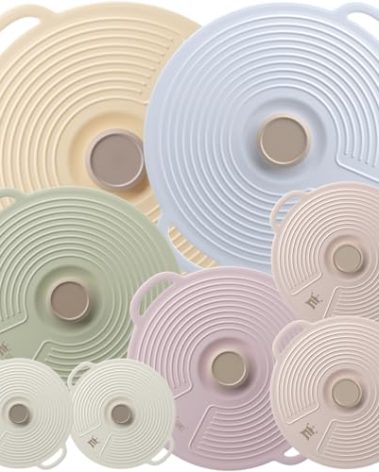 GUANCI Silicone Lids for Bowl 8 Pack, Microwave Splatter Cover with 6 Sizes Reusable Heat Resistant Lids Fits Cups, Bowls, Plates, Pots, Pans, Skillets, Stove Top, Oven, Fridge Dishwasher Safe