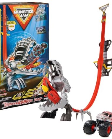 Monster Jam ThunderROARus Drop Playset with Exclusive Monster Truck, Over 6 Feet Tall, Lights & Sounds, Kids Dinosaur Toys for Boys and Girls Ages 4 and Up