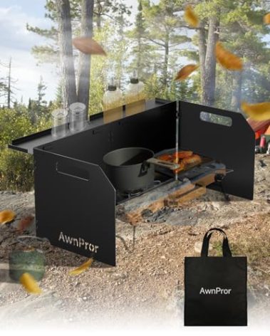 AwnPror Aluminum Camping Stove Windscreen,Lightweight Foldable Outdoor Wind Blocker Gas Stove Windshield Wind Screen with Storage Bag for Camping,Glamping,Hiking,Picnic,Backpacking,Cooking,Fishing