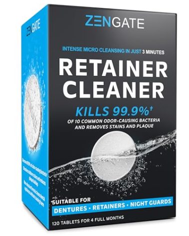 ZENGATE Retainer Cleaner Tablets - Quick 3-Minute Clean for Dentures, Mouth Guards, Aligners, and Night Guards - 120 Dental Cleansing Tablets - FSA HSA Approved Dental Appliance Cleanser