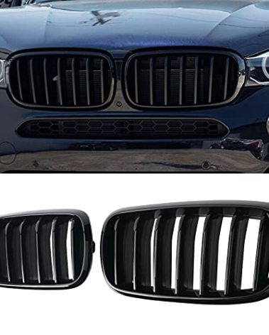 BILLDIO F15 Grill，Front Bumper Kidney Grille Compatible with 2014-2018 X5 F15 X6 F16 X5M F85 X6M F86 Glossy Black Single slats