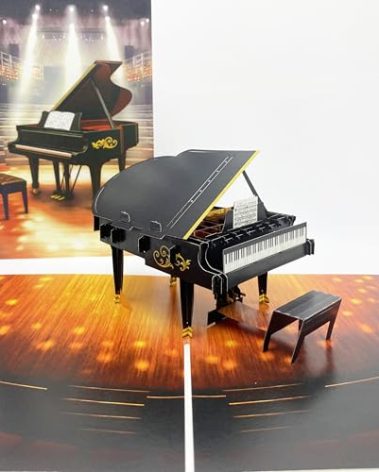 3D Pop Up Piano Greeting Card – Handmade Musical Gift Card for Birthday, Graduation, Recital, Music Teacher – Grand Piano Design with Envelope – Unique Keepsake for Pianists & Music Lovers