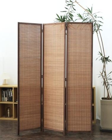 Furnnylane 3 Panel Bamboo Room Divider and Folding Panel Screen,Bamboo Panel Divider for Room Separation,Brown,67" H x 46" W