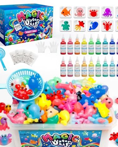Kiditos Magic Water Elf Toy Kit–Squishies for Kids, 20 Gels & 10 Molds, Magic Gel Water Pets Sensory Toy, Fun DIY Craft Kit, Party Favors, Birthday & Christmas Gifts for Kids Ages 3+