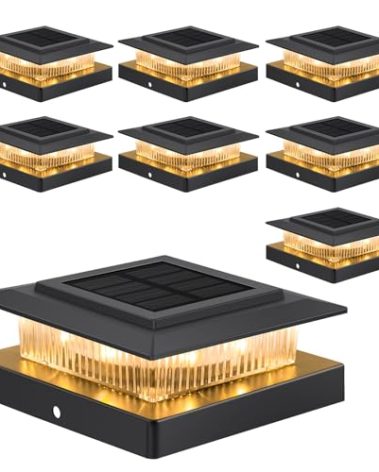 Post Cap Lights 8pack, 4x4 Deck Fence Post Solar Lights Outdoor with Warm White Lighting,Black Waterproof Solar Post Lights for Vinyl/Wood Posts to Decorate Fence, Deck,Garden, Patio