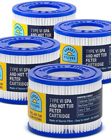 SUNSET FILTERS Type VI Spa and Hot Tub Filter Replacement Cartridge - for Coleman SaluSpa Hot Tub Filters, Bestway Filter, Lay-Z Spa, Intex, S1 Filter Replacement, Spa Filter Replacement (4-Pack)