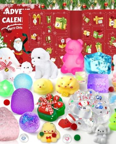 Advent Calendar 2025, 24 Days of Christmas Countdown Calendar for 24 Kawaii Squishies Toys, Surprises Sensory Fidget Toys for Kids & Adult, Christmas Party Favors Gift